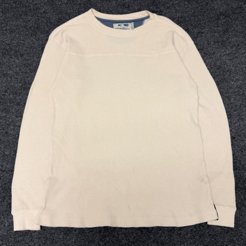 Ferruche Mens Cream Thermal Shirt Waffle Knit Long Sleeve Y2K Crew Neck Size M
